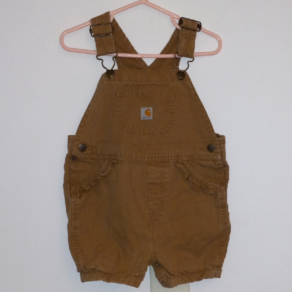Carhartt Baby Brown Overalls w/Bib and Heart Metal Buttons Size 24 Months
